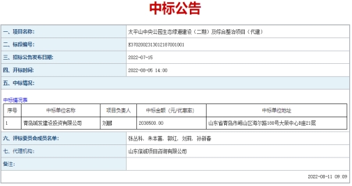 青島城發(fā)建設(shè)投資有限公司  成功中標(biāo)太平山中央公園生態(tài)綠道建設(shè)（二期）、  市級(jí)示范口袋公園、市級(jí)公園拆墻透綠項(xiàng)目